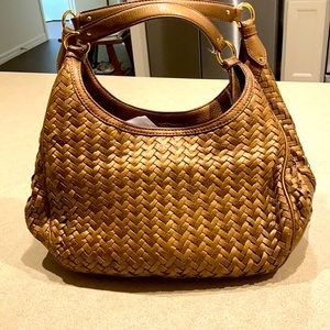 Woven Leather gold satchel